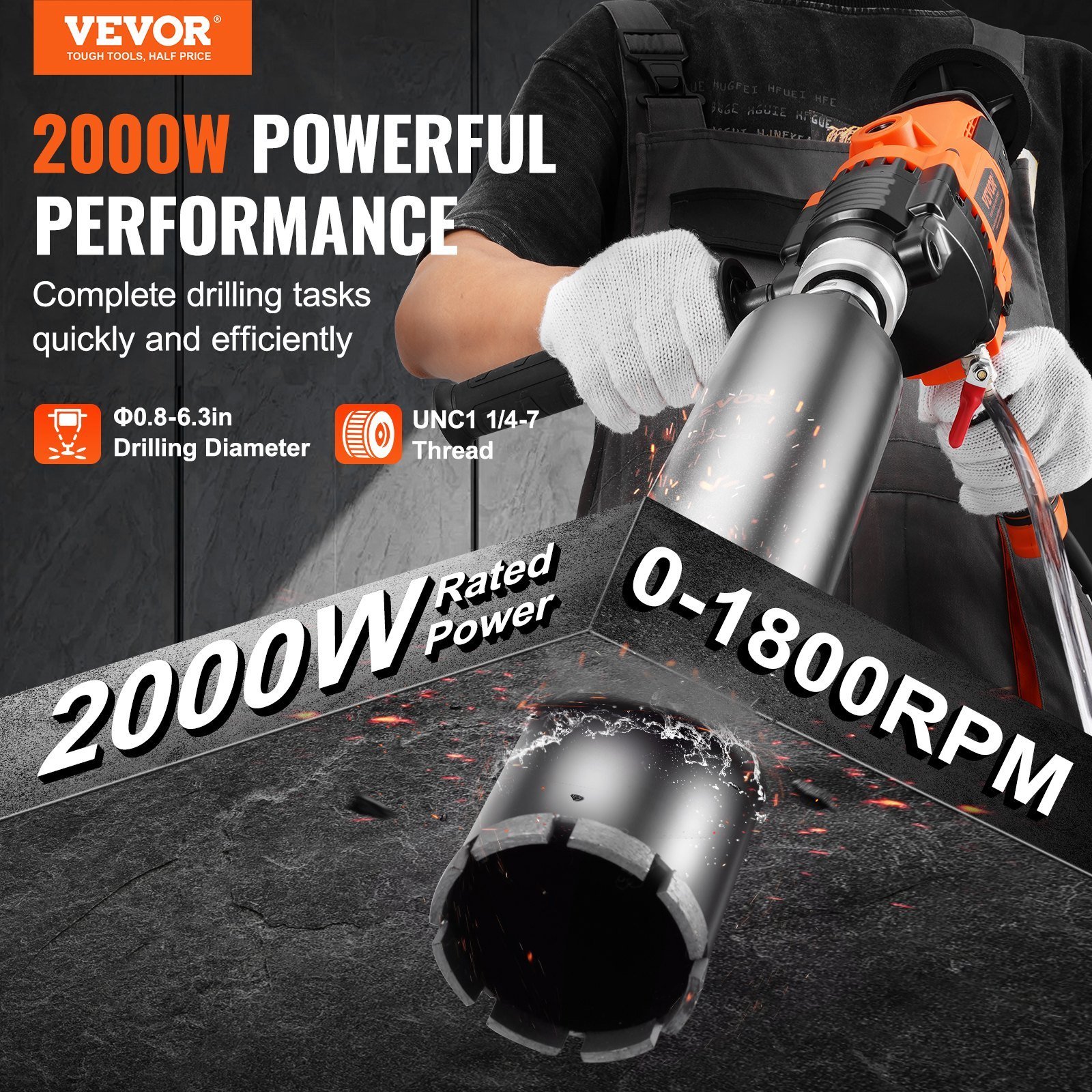 Core Drill Machine 0.8-6.3in Dia 2000W Handheld Core Drill Rig For Mixing - Image 5