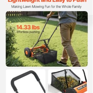 14' Manual Push Reel Lawn Mower 5-Blade Adjustable Height Grass Catcher 2 Wheels - Image 5