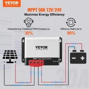 50A MPPT Solar Charge Controller, 12V / 24V Auto DC Input, Solar Panel Regulator Charger With Bluetooth Module, 98% Charging Efficiency For Sealed(AGM), Gel, Flooded And Lithium Battery Charging - Image 3