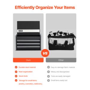 Tool Box 8.6-inch Portable Metal Tool Box With 3 Drawers Tool Organizer Black - Image 2
