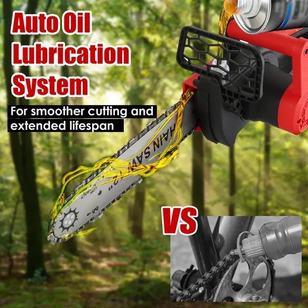 12-Inch Cordless Electric Chainsaw With 2 X 21V 1.5Ah/3.0Ah Batteries & Charger - Brushless Motor, Auto Oiler, Safety Switch For Tree Trimming, Wood Cutting, And Yard Maintenance