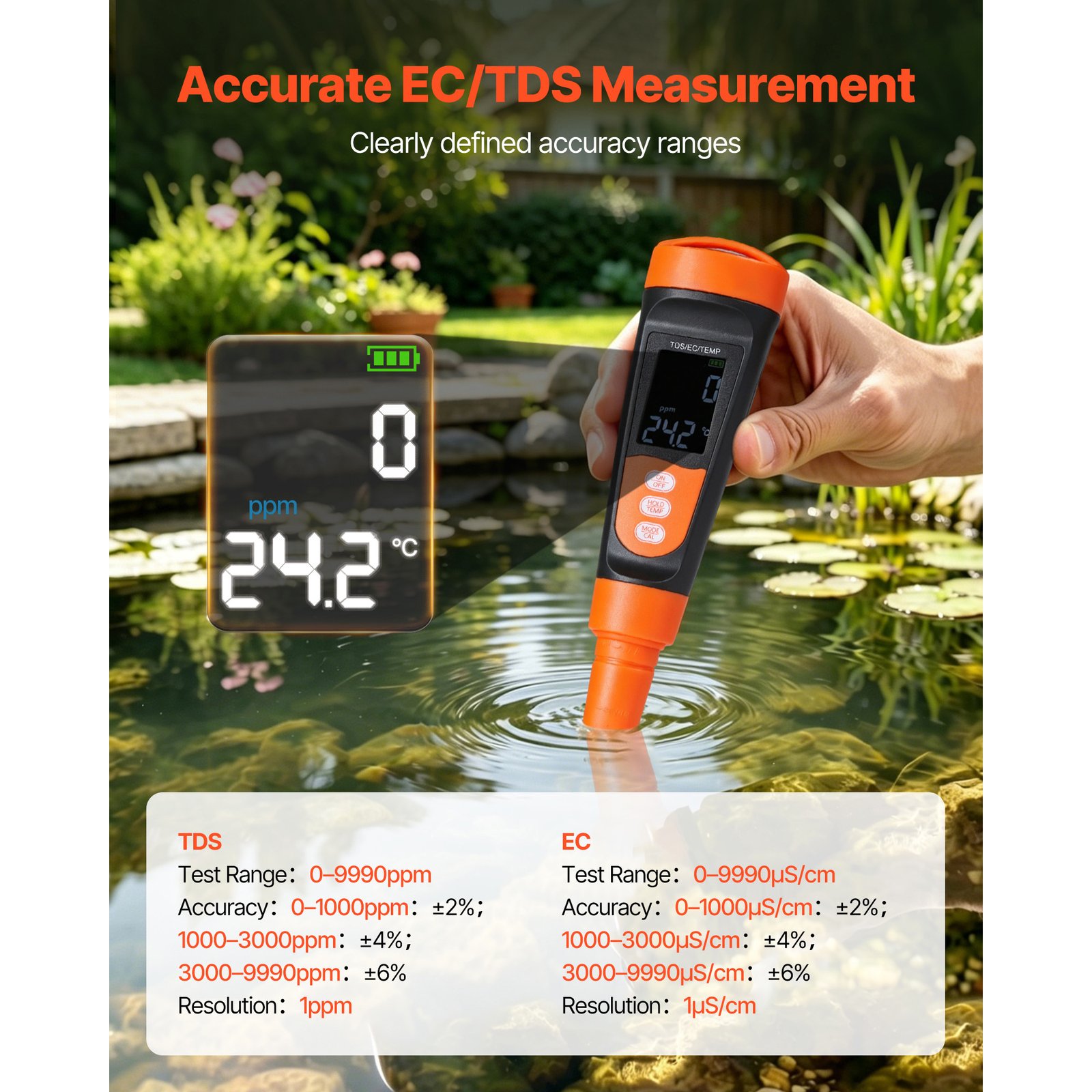 TDS Meter, 0-9990 Ppm Measuring Range, EC (Conductivity) /TDS (ppm) Multi-Parameter Measurement, Digital Water Tester With ATC, Clear VA Display Screen, For Drinking Water Quality Testing - Image 5
