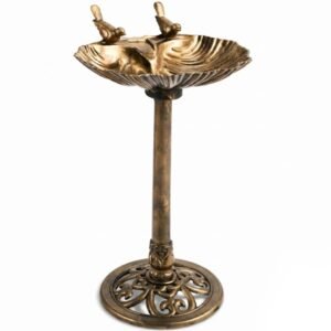 50x36x81cm Antique Bronze Resin Bird Bath With Shell Edge & 1.4W Solar Fountain - Image 1