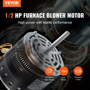 1/2HP Furnace Blower Motor, 208/230V 2.7Amps, 1075RPM 5 Speeds, CW/CCW Rotation, 48 Frame 3.4' Shaft Length, 7.5μF/450V Capacitor + 11' Hold Hoop - Image 5