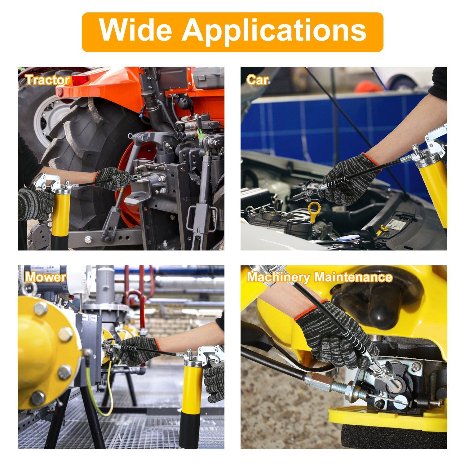 1Pc Grease Gun Kit Fit For 14 Oz Grease Tube 7000 PSI High Pressure Pistol Grip Grease Gun With Lock Coupler 11in Spring Flex Hose Jaw Couplers Sharp Nozzles - Image 8