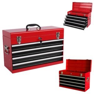 Heavy Duty Metal Tool Box, 21-inch, Portable Metal Tool Box With 4 Drawers, Small Tool Chest With EVA Liners, Ball Bearing Slide Drawers Locking & Powder Coated Finish, Multi-Function Tool Organizer - Image 10