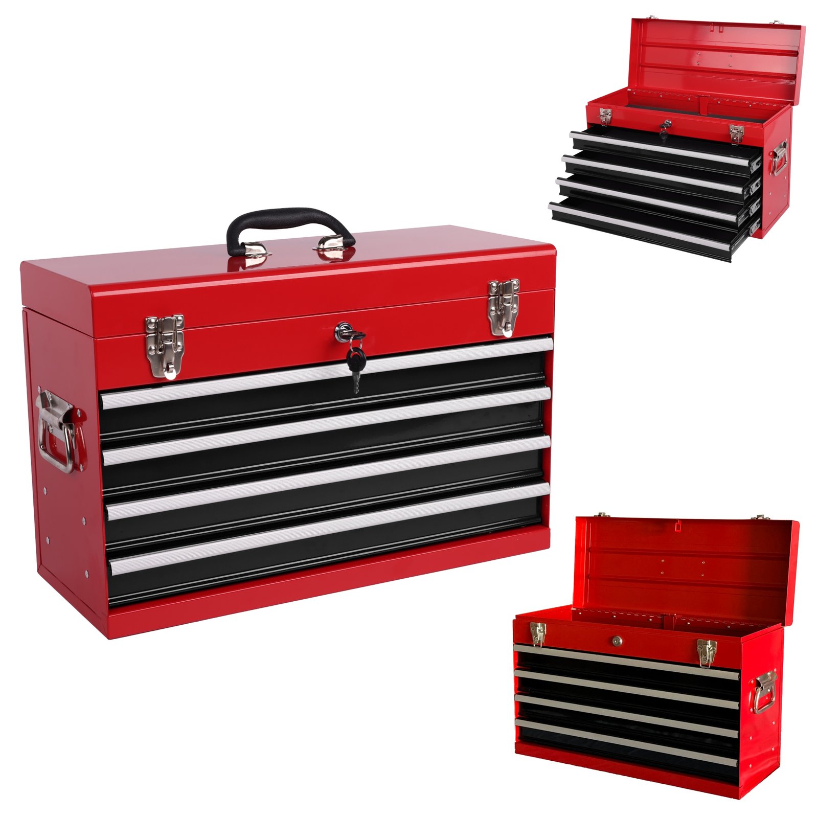 Heavy Duty Metal Tool Box, 21-inch, Portable Metal Tool Box With 4 Drawers, Small Tool Chest With EVA Liners, Ball Bearing Slide Drawers Locking & Powder Coated Finish, Multi-Function Tool Organizer - Image 1