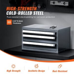 Drill Bit Dispenser Cabinet, Three-Drawer Drill Bit Organizer Cabinet For 1mm To 13mm, Steel Drill Dispenser Organizer Cabinet With Labels, Stackable Drill Dispenser For Drill Bit Storage - Image 5
