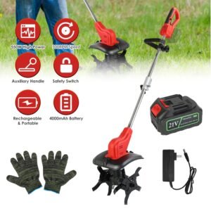 21V Electric Cordless Tiller Cultivator Powered Garden Tiller With 4 Blades 16 Steel Tines 550W 300RPM 4000mAh Battery Tilling 9-in Width & 9-in Depth For Lawn Gardening Soil Cultivation - Image 11