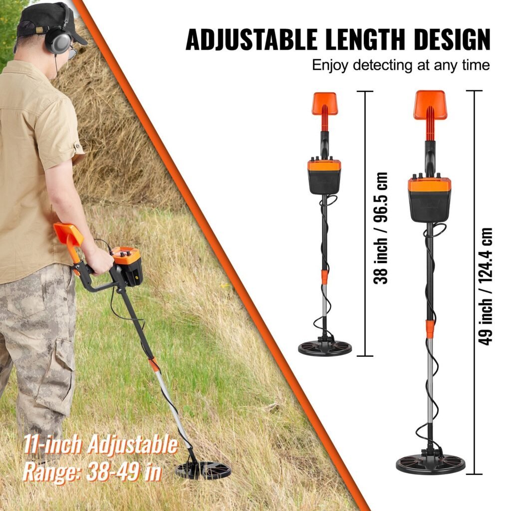 Metal Detector For Adults & Kids, 8 Inch Waterproof Search Coil With High Accuracy Pointer Display, Adjustable 38''-49'' Gold Detector, Lightweight Aluminum Stem For Detecting Gold Treasure