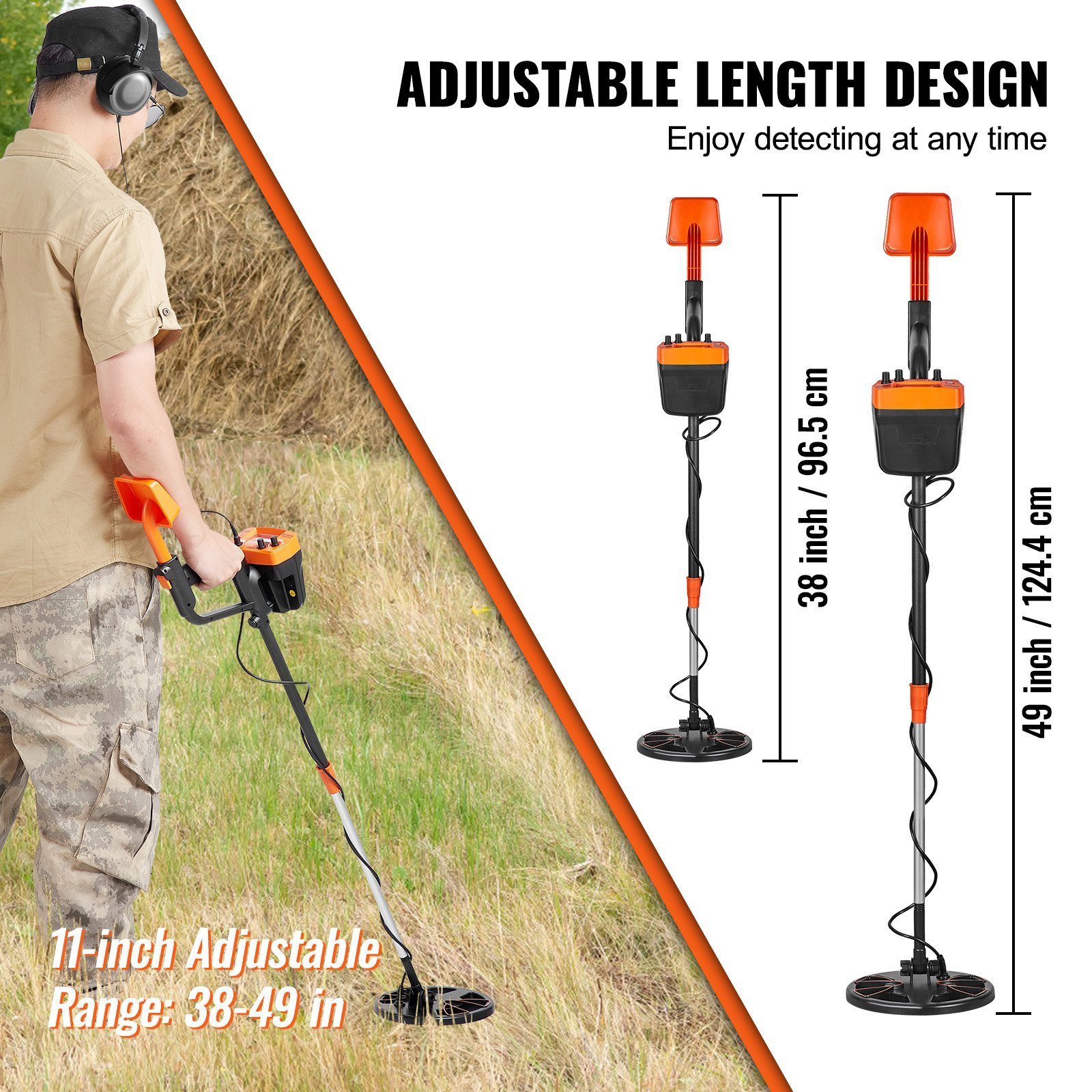 Metal Detector For Adults & Kids, 8 Inch Waterproof Search Coil With High Accuracy Pointer Display, Adjustable 38''-49'' Gold Detector, Lightweight Aluminum Stem For Detecting Gold Treasure - Image 5