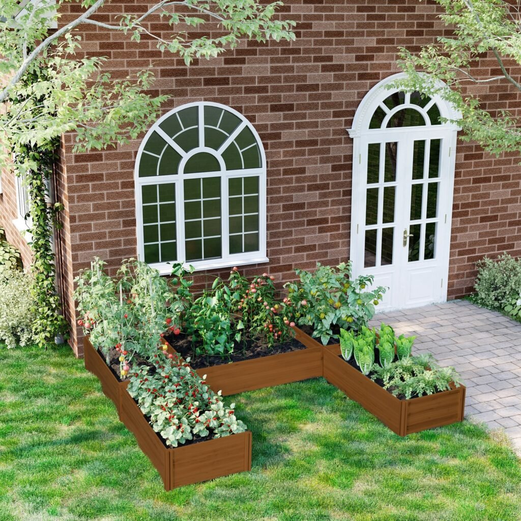 Raised Garden Bed, Set of 5 Large Wooden Box Planters for Outdoor Plants Vegetables Flowers Herbs, 7.5x7.5x1ft, Brown