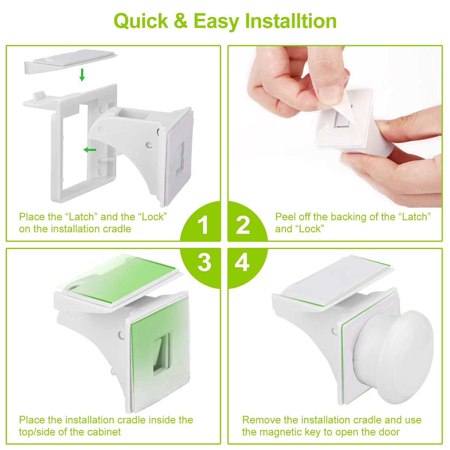 4Pcs Magnetic Cabinet Locks Child Safety Drawer Locks Adhesive Baby Proof Cabinets Latches Kit - Image 8