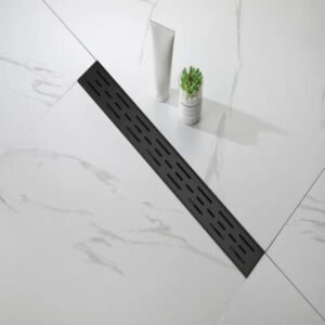 24 Inch Linear Shower Drain With Removable Brick Patterned Grate Cover, 304 Stainless Steel Shower Floor Drain With Hair Strainer And Leveling Feet - Image 6