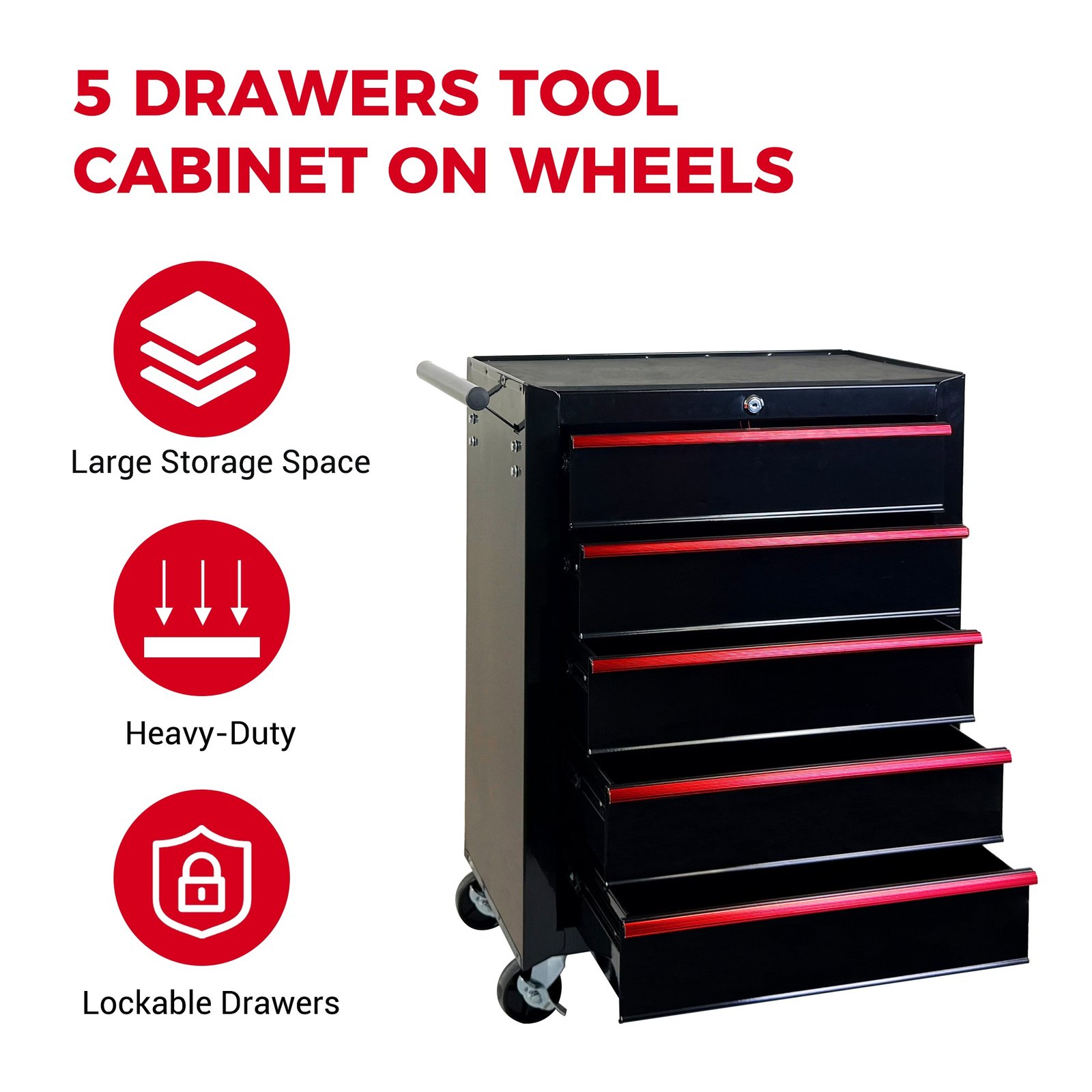5 Drawer Rolling Tool Chest, Ball Bearing Slides, Steel Storage For Garage And Workshop - Image 7