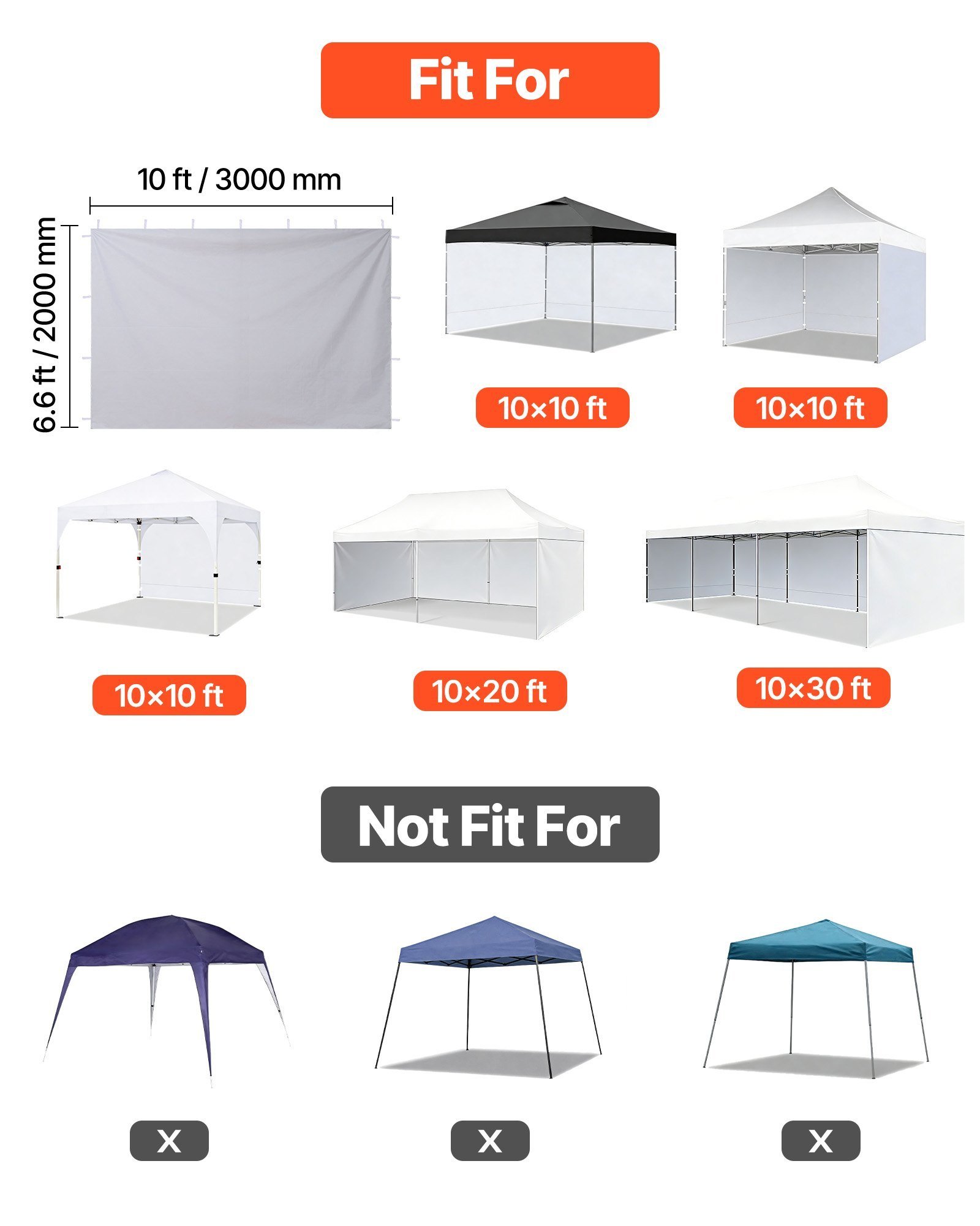 Canopy Sidewalls, Fit For 10 Ft Pop Up Canopy Tent, Tent Side Walls With Waterproof And Sunlight Protection Layer For Outdoor Event Tents, Vendor Booths, Camping, 3 Sidewalls Only, White - Image 5