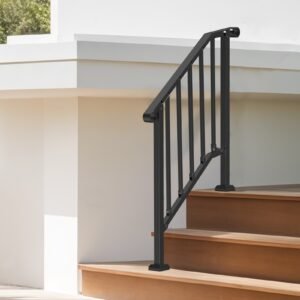 2-3 Step Handrails For Outdoor For Seniors Porch Deck Black Retro Arch - Image 6