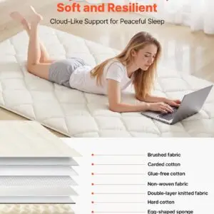 Japanese Tatami Mat, Twin Size Foldable Japanese Tatami Mattress, Futon Mattress With Storage Bag & Fastener, 9-Layer Floor Mat For Sleeping, Dormitory, Meditation, Yoga, 80 X 39 X 2.5 In, White - Image 3