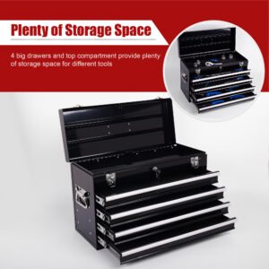 Heavy Duty Metal Tool Box, 21-inch, Portable Metal Tool Box With 4 Drawers, Small Tool Chest With EVA Liners, Ball Bearing Slide Drawers Locking & Powder Coated Finish, Multi-Function Tool Organizer - Image 7