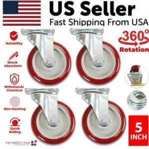 4 Pack 5 Inch Caster Wheels Swivel Plate Polyurethane Wheels Heavy Duty Wheels - Image 2