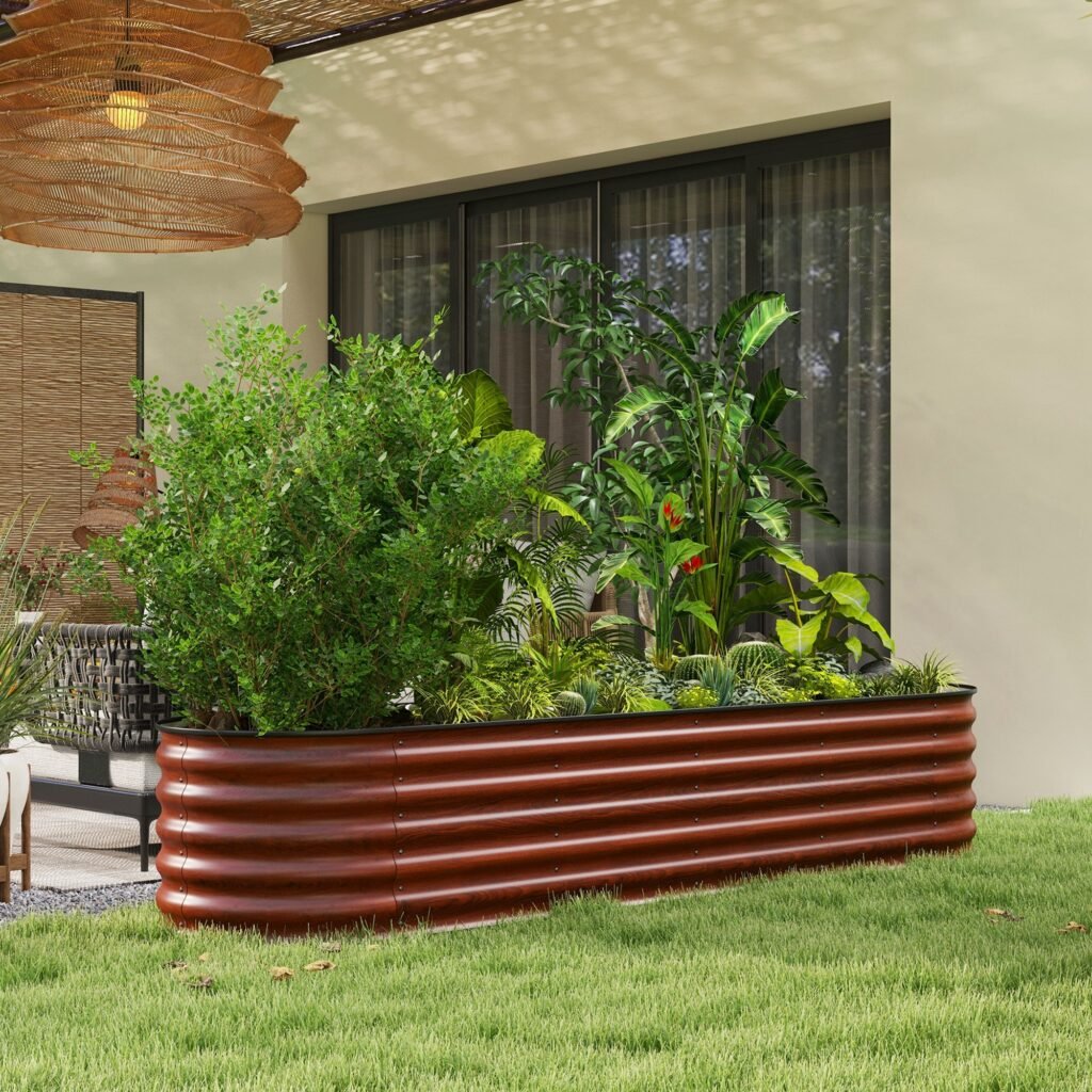 7.9 x 2 x 1.4 Galvanized Raised Garden Bed Kit, Metal Planter Box with Safety Edging, Brown
