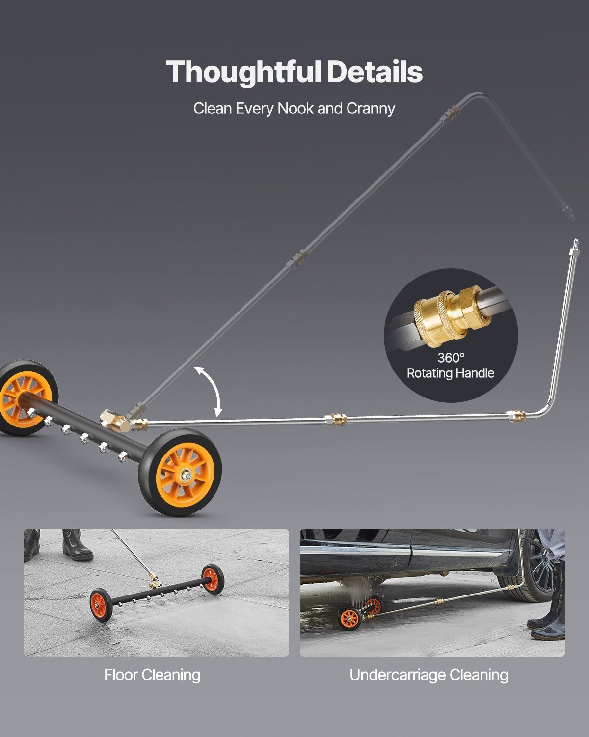 24' Pressure Washer Undercarriage Cleaner With 2 Wheels 2 Extended Wands - Image 2