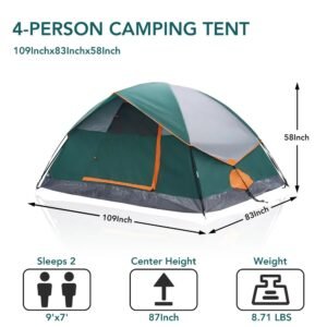 2&4 Person High Quality Camping Tent With Tent Fly, Easy Setup Dome Tent With Mesh Windows & Skylights, Lightweight Portable Tent For Outdoor Camping, Festivals & Back Yard - Image 7