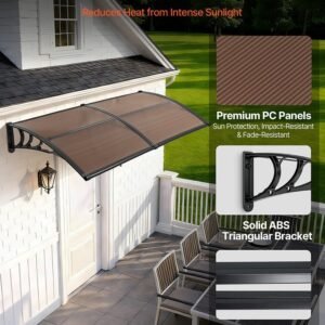 Awnings For Door Entrance, 38 X 78 In, Exterior Front Door Window Awnings With Drainage & Metal Bracket, Rain Snow Sun Protection, Overhang Polycarbonate Door Canopy For Porch Patio, Brown - Image 2