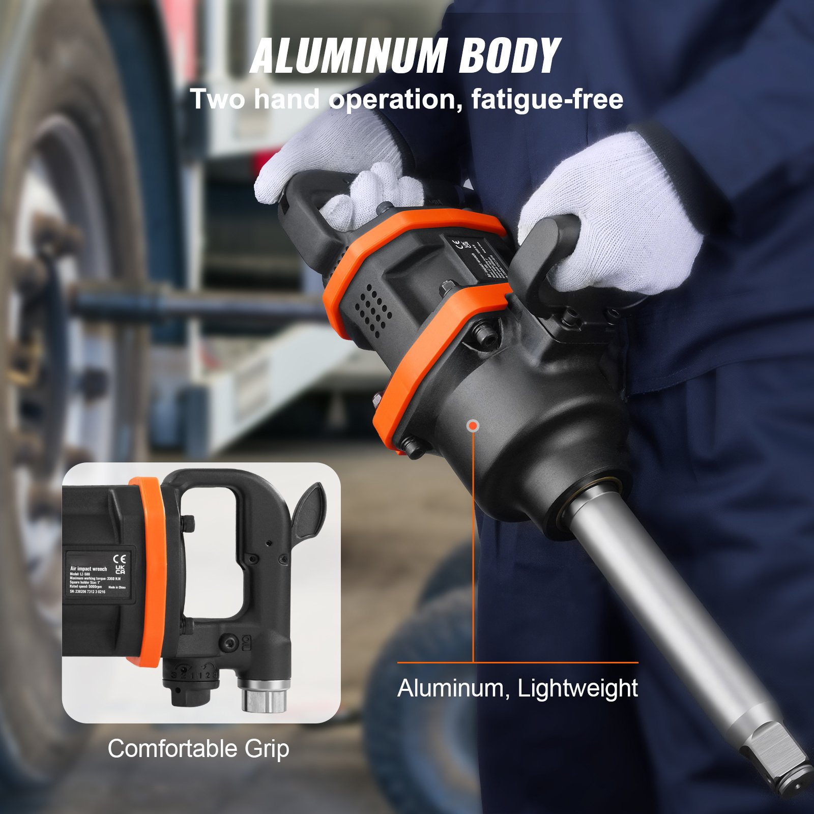 VEVOR 1 Inch Air Impact Wrench, Up To 3160 Ft-lbs High Reverse Torque Output 1inch Pneumatic Impact Gun - Image 7