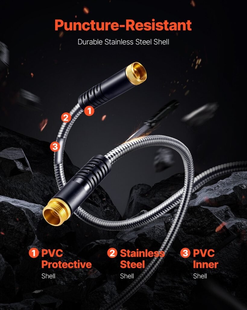 Metal Garden Hose 75 Ft, Rust Proof Stainless Steel Water Hose, Heavy Duty Backyard Hose With 10 Function Nozzle, No-Kink & Flexible Water Pipe, Lightweight Metal Hose For Yard, Outdoor