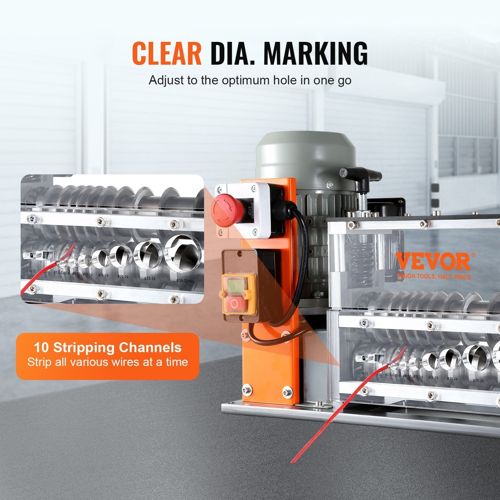 Automatic Wire Stripping Machine, 0.06'-1.26' Electric Motorized Cable Stripper, 750 W, 98 Ft Min Wire Peeler With Visible Stripping Depth Reference, 10 Channels For Scrap Copper Recycling - Image 6