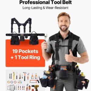 Tool Belt, 19 Pockets Tool Pouch With Suspenders For Men, Heavy Duty Adjustable Utility Belt Work Bag Detachable Suspension Rig For Electrician, Carpenter, Construction, Adjust Waist 31 To 51in - Image 2