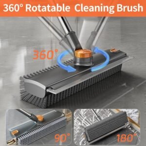 Floor Scrub Brush With 54in Adjustable Long Handle, Grey&Orange  3 In 1 Floor Scrub Brush With Scraper And Stiff Bristle, Heavy Duty Floor Scrubber For Shower Bathroom Kitchen Patio Garage - Image 2
