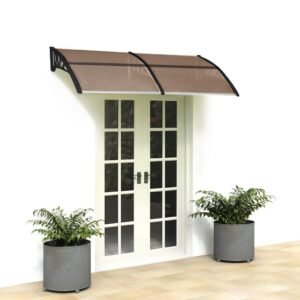 80x38in Door Window Awning With Brown Polycarbonate Panel & Black Bracket, Outdoor Rain Snow Sun Shade Cover, Durable 10-Year Lifespan, Easy Install - Image 2