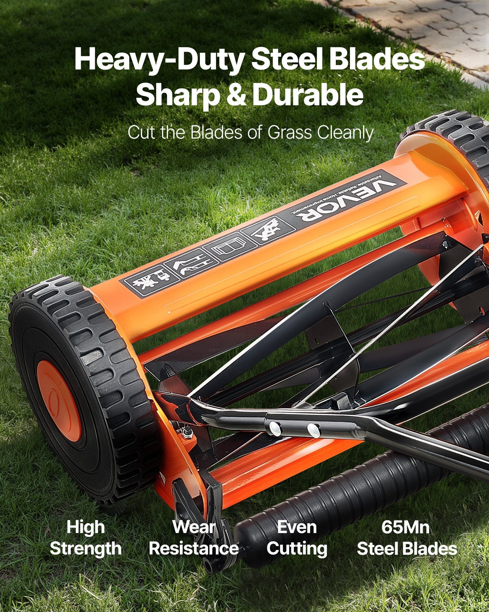 14' Manual Push Reel Lawn Mower 5-Blade Adjustable Height Grass Catcher 2 Wheels - Image 2