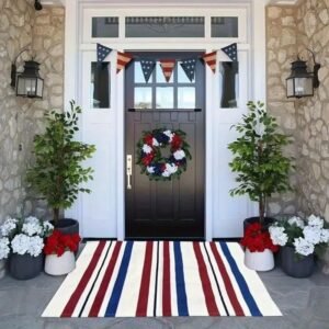 "American Flag Doormat - Patriotic USA Flag Welcome Mat, Non-Slip Indoor/Outdoor Front Door Rug, Veterans Day Gift, Porch Home Decor - Red White And Blue Stars & Stripes Design" - Image 4
