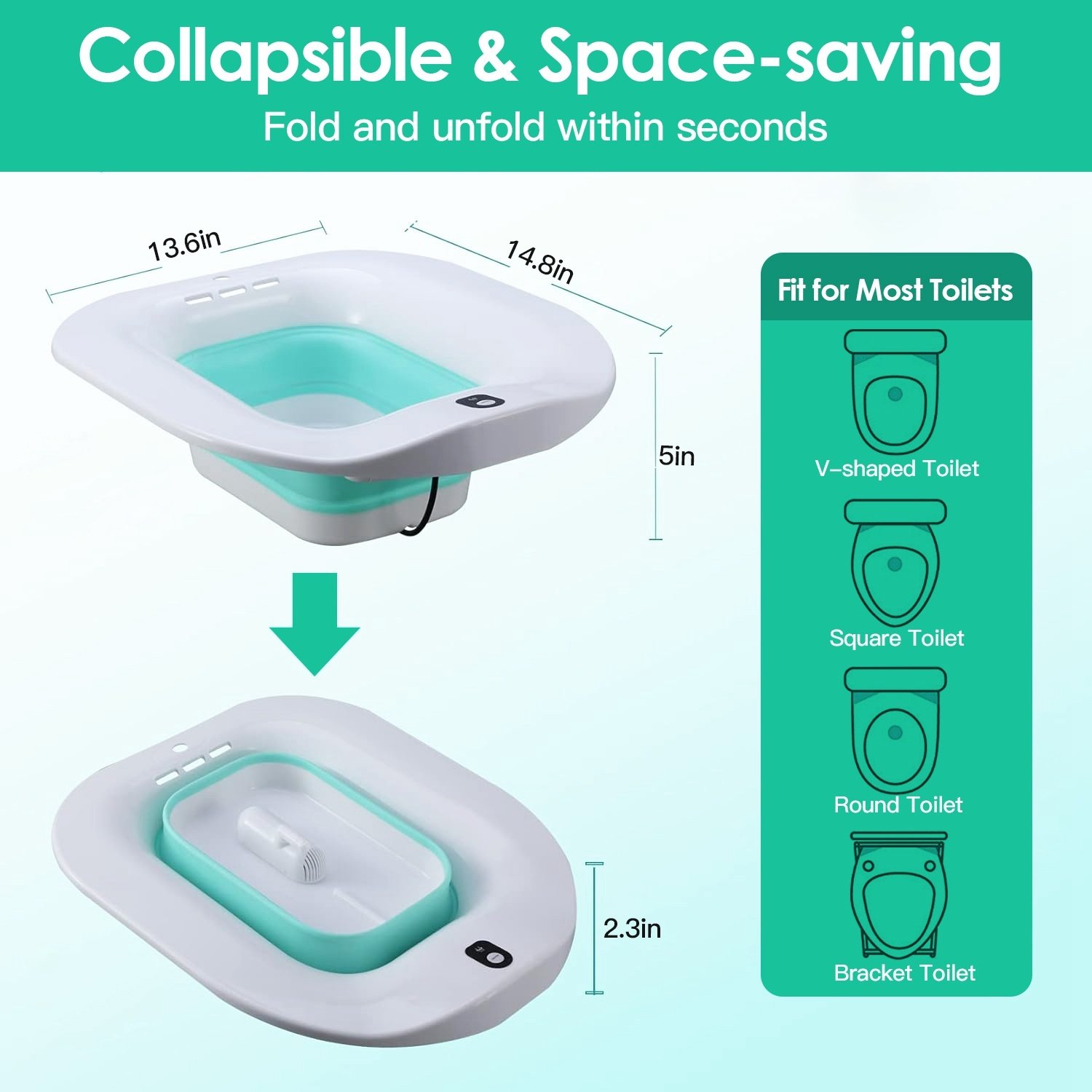 1Pc Foldable Postpartum Care Basin Sitz Toilet Seat Bidet Basin Battery Powered Toilet Bidet For Pregnant Postpartum Hemorrhoid Elderly Care 1400ML 47Oz - Image 4