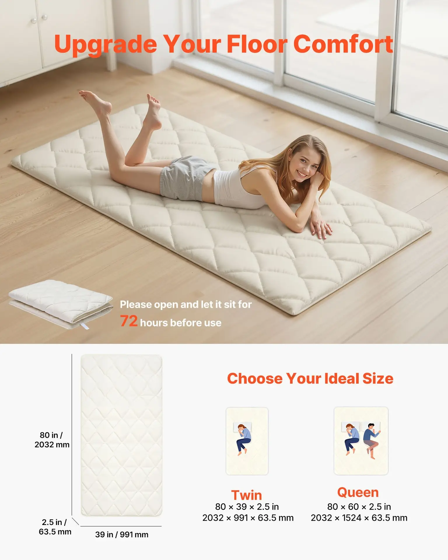 Japanese Tatami Mat, Twin Size Foldable Japanese Tatami Mattress, Futon Mattress With Storage Bag & Fastener, 9-Layer Floor Mat For Sleeping, Dormitory, Meditation, Yoga, 80 X 39 X 2.5 In, White - Image 5