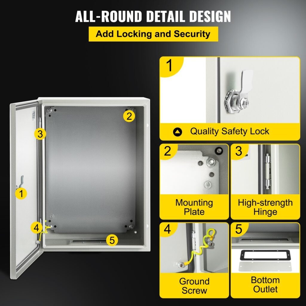 NEMA Steel Enclosure, 16 X 12 X 8'' NEMA 4X Steel Electrical Box, IP66 Waterproof & Dustproof, Outdoor/Indoor Electrical Junction Box, With Mounting Plate