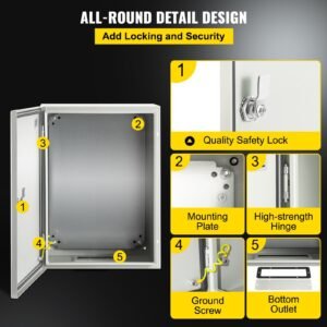NEMA Steel Enclosure, 16 X 12 X 8'' NEMA 4X Steel Electrical Box, IP66 Waterproof & Dustproof, Outdoor/Indoor Electrical Junction Box, With Mounting Plate - Image 3