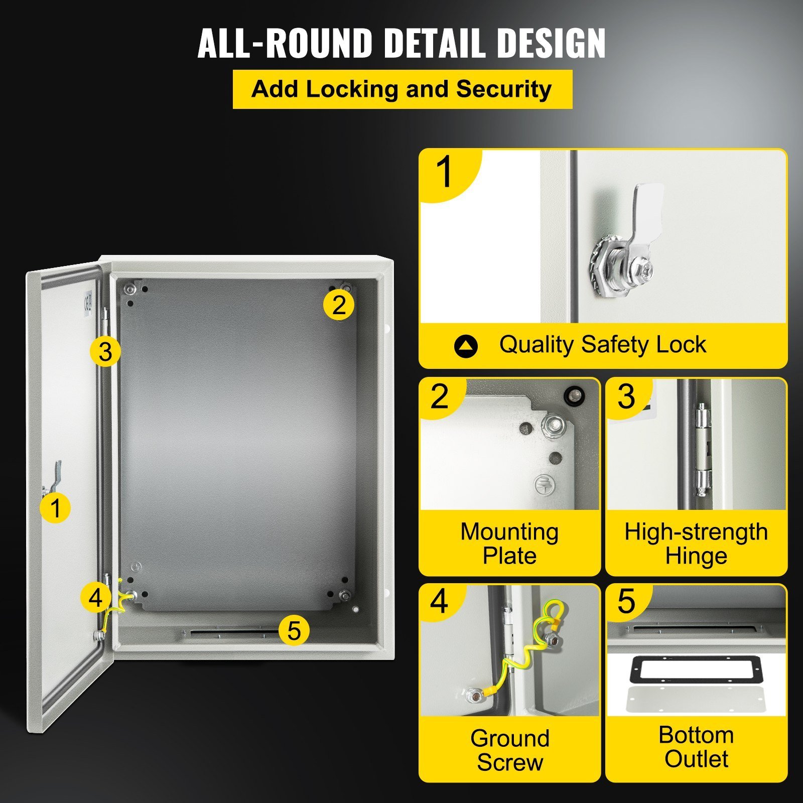 NEMA Steel Enclosure, 16 X 12 X 8'' NEMA 4X Steel Electrical Box, IP66 Waterproof & Dustproof, Outdoor/Indoor Electrical Junction Box, With Mounting Plate - Image 3