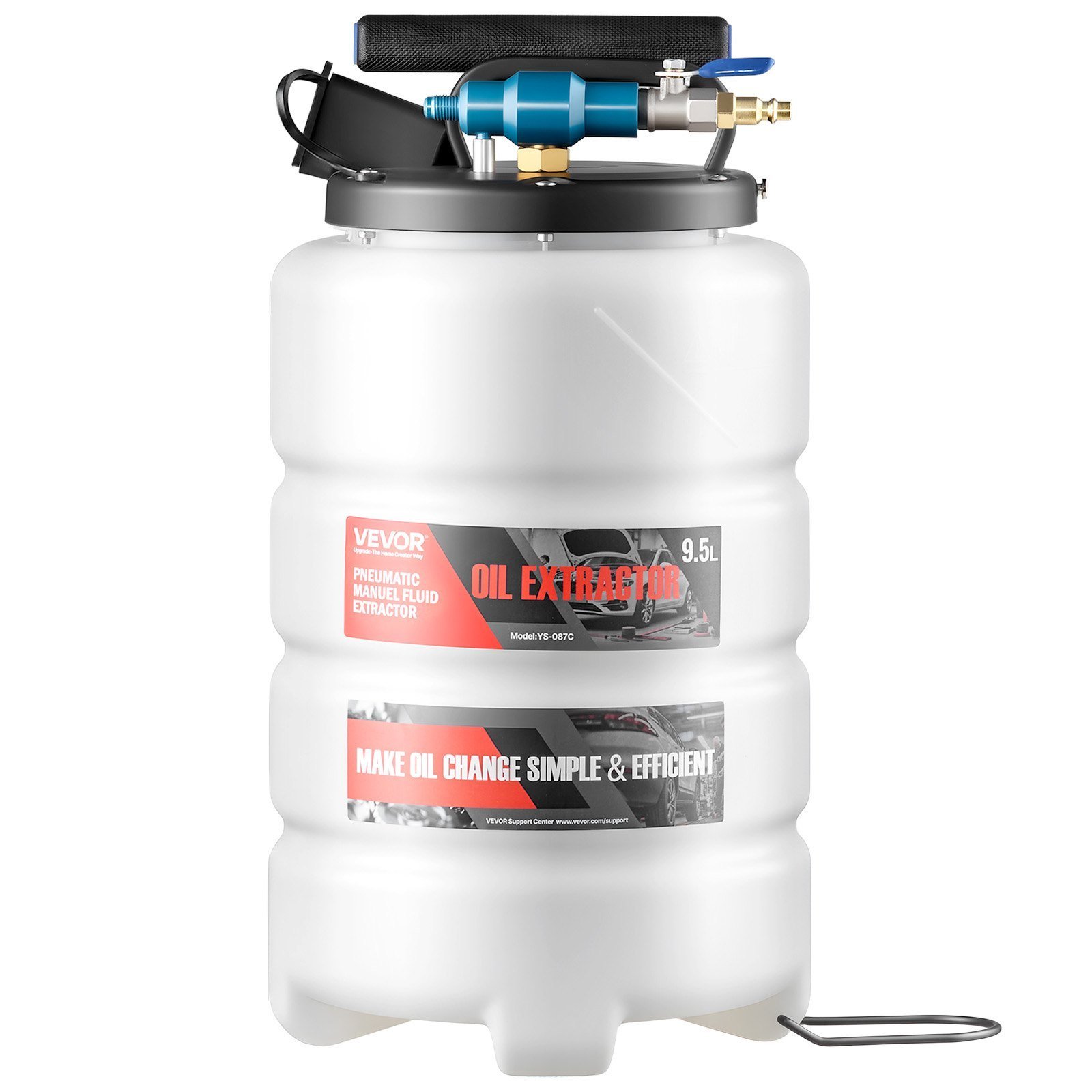 Fluid Extractor, 9.5 L Capacity Pneumatic Manual Vacuum Oil Extractor Pump With 59 In Long Horse & Three 47 In Extension Tubes, Oil Change Pump With PE Tank For Cars, Lawn Mowers, Boats - Image 6