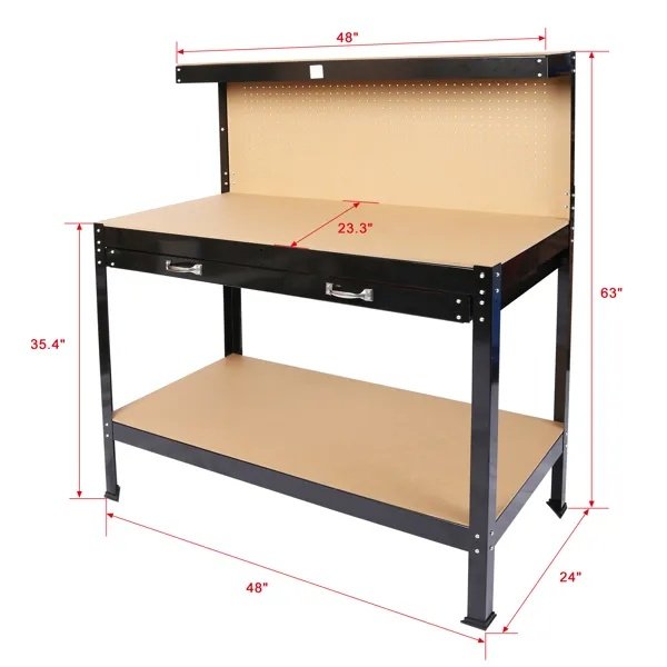 Steel Workbench Tool Storage Work Bench Workshop Tools Table W/Drawer And Peg Board 63"
