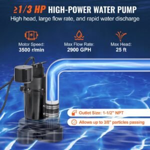 Utility Sink Pump, 1/3 HP, 120-Volt, 2900 GPH Flow, 25 Ft Head, Under-Sink Sump Pump System With 6 Gallon Basin, Automatic Utility/Laundry Sink Pump, Drain Pump With 1-1/2" NPT Outlet, Black - Image 3