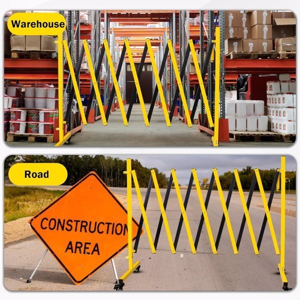Metal Expandable Barricade, 11 Feet Retractable Fence Outdoor, Mobile Safety Barrier Gate, Easily Assembled Expanding Gate With Casters, Collapsible Accordion Barricade Gate Outdoor