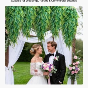 Artificial Ferns, 12 Pcs Fake Hanging Boston Fern Bush Plant With 32 Inch Hanging Length, Plastic Faux Greenery For Indoor/Outdoor Decor, For Wall, Wedding Party, Home, Porch Garden, No Basket - Image 5