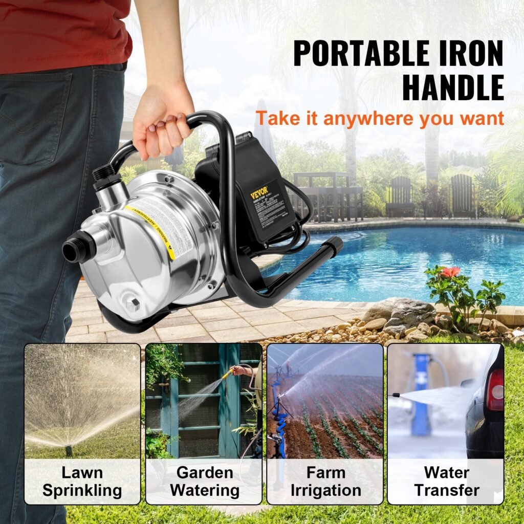 Shallow Well Pump Portable Garden Water Jet Pump 1.5HP 1200GPH 164 Ft Head
