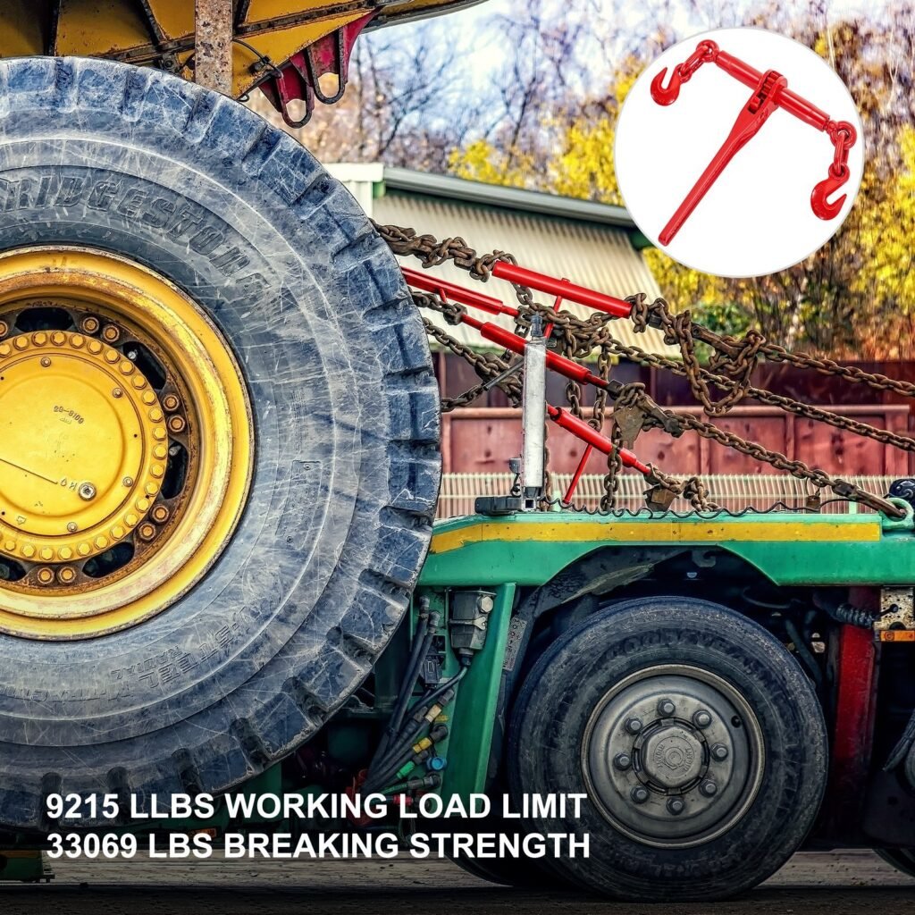 9215LBS 3/8' – 1/2' Ratchet Binders 9,215 LBS Secure Working Load, G70 Hooks And Adjustable Length, For Grade 70-80 Chains, Tie Down, Hauling, Towing, 2-Pack, Red