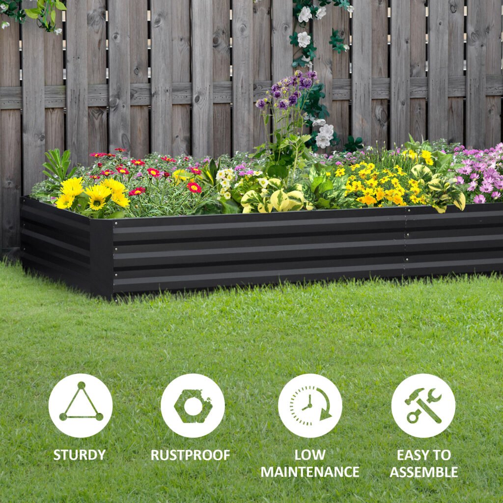 95" x 36" x 12" Galvanized Raised Garden Bed, Easy DIY and Cleaning for Growing Flowers, Herbs, Succulents, Gray