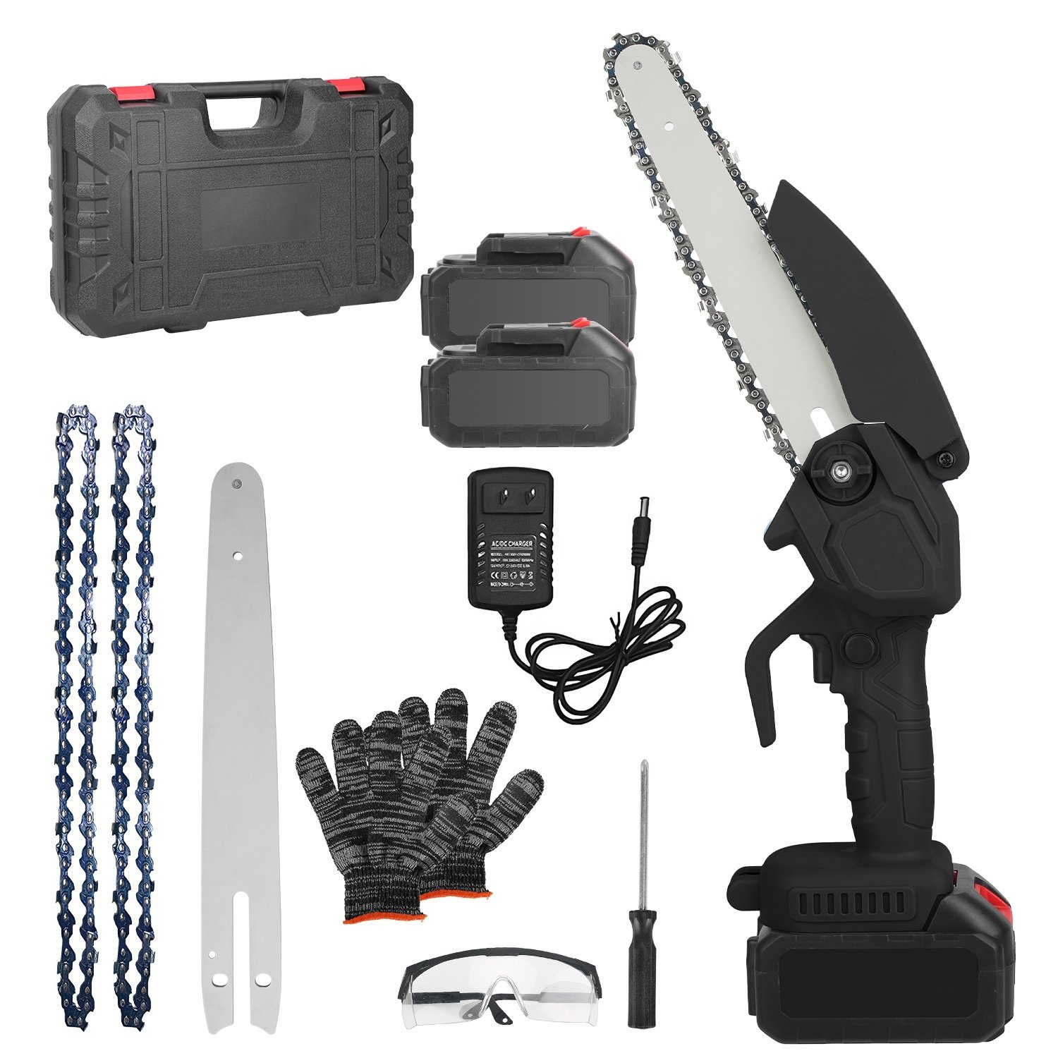 1Set Electric Mini Chainsaw Portable Handheld Cordless Small Chain Saw Battery Powered With 2Pcs 1200mAh Rechargeable Batteries 8in Chains Gloves Goggles For Pruning Trees Wood Cutting - Image 11